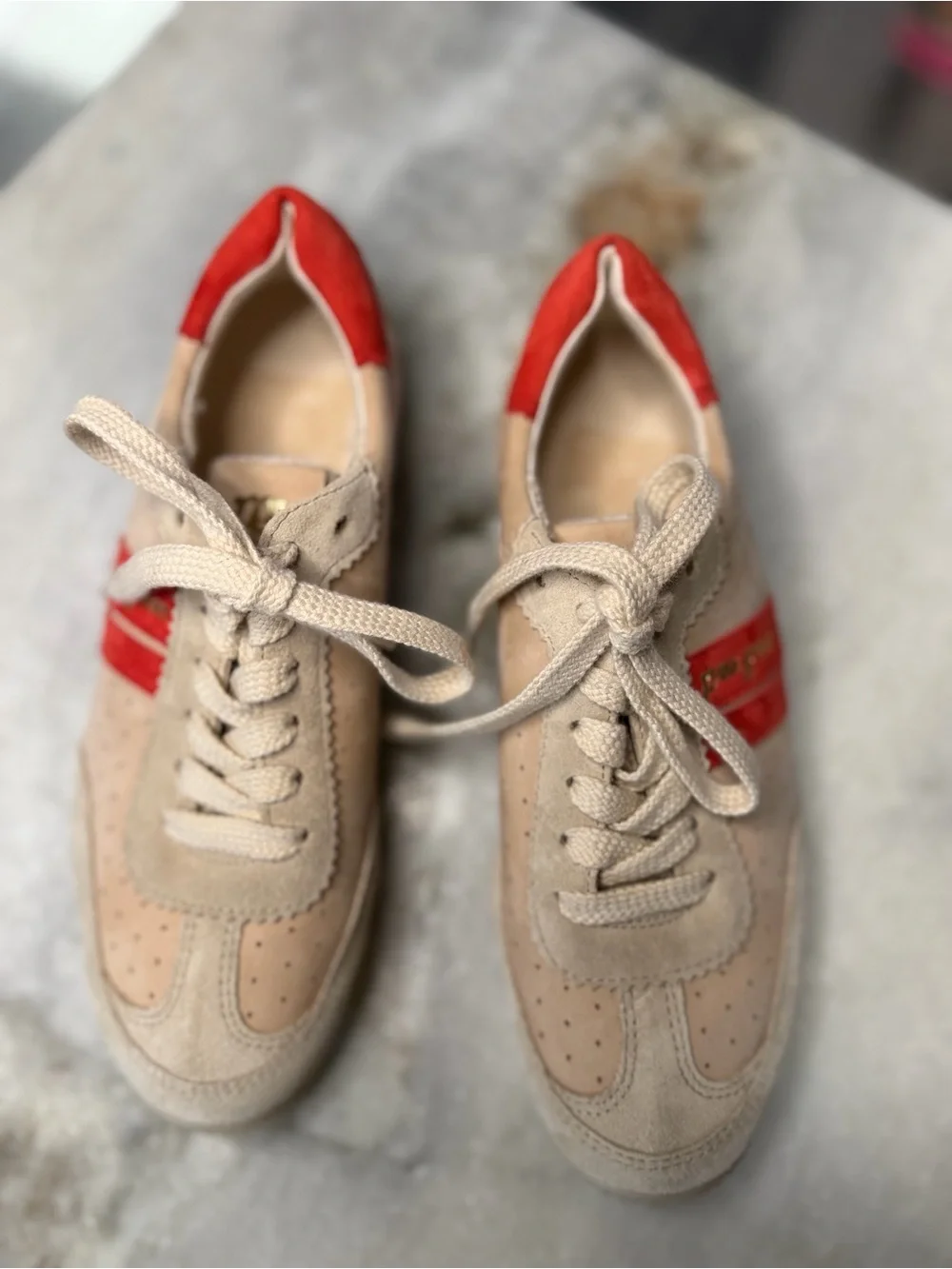 Paul Green Beige and Red Lace-Up Women's Sneaker